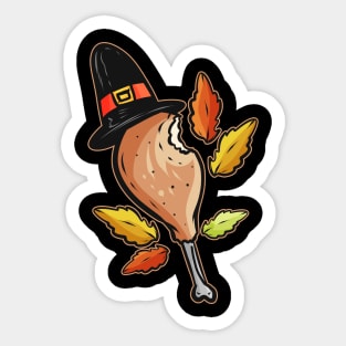 Turkey Leg Drumstick With Pilgrims Hat Thanksgiving Sticker